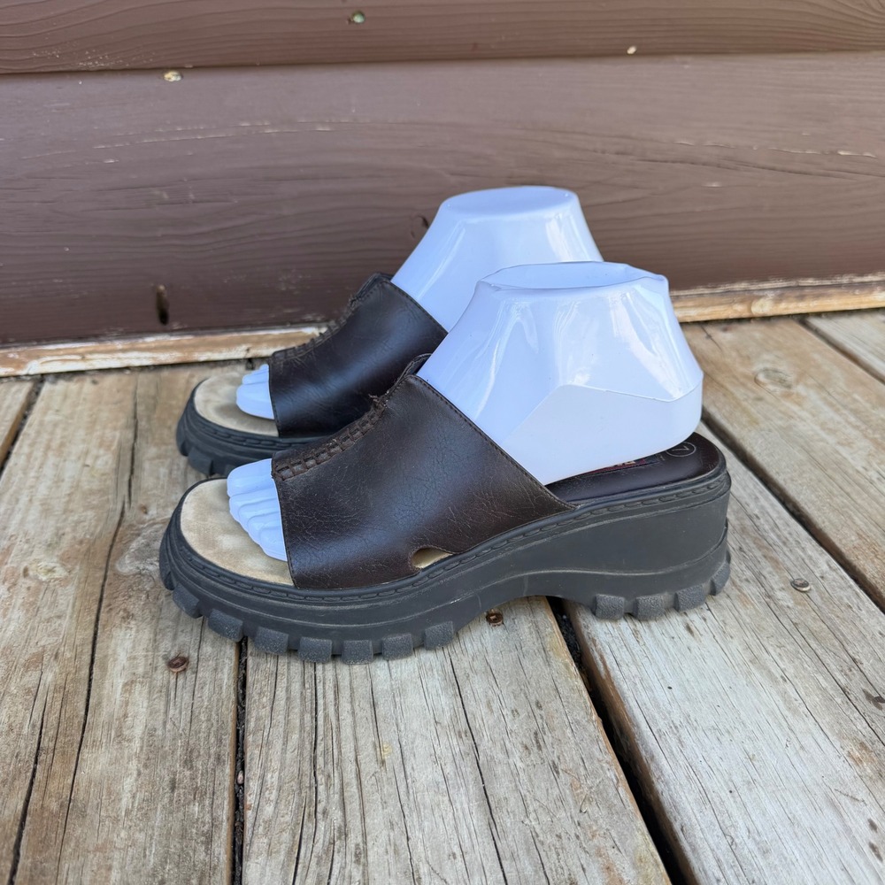 Faded Glory Valarie Platform Slide Sandals Womens 7 Brown Lug Sole 90s Y2K
